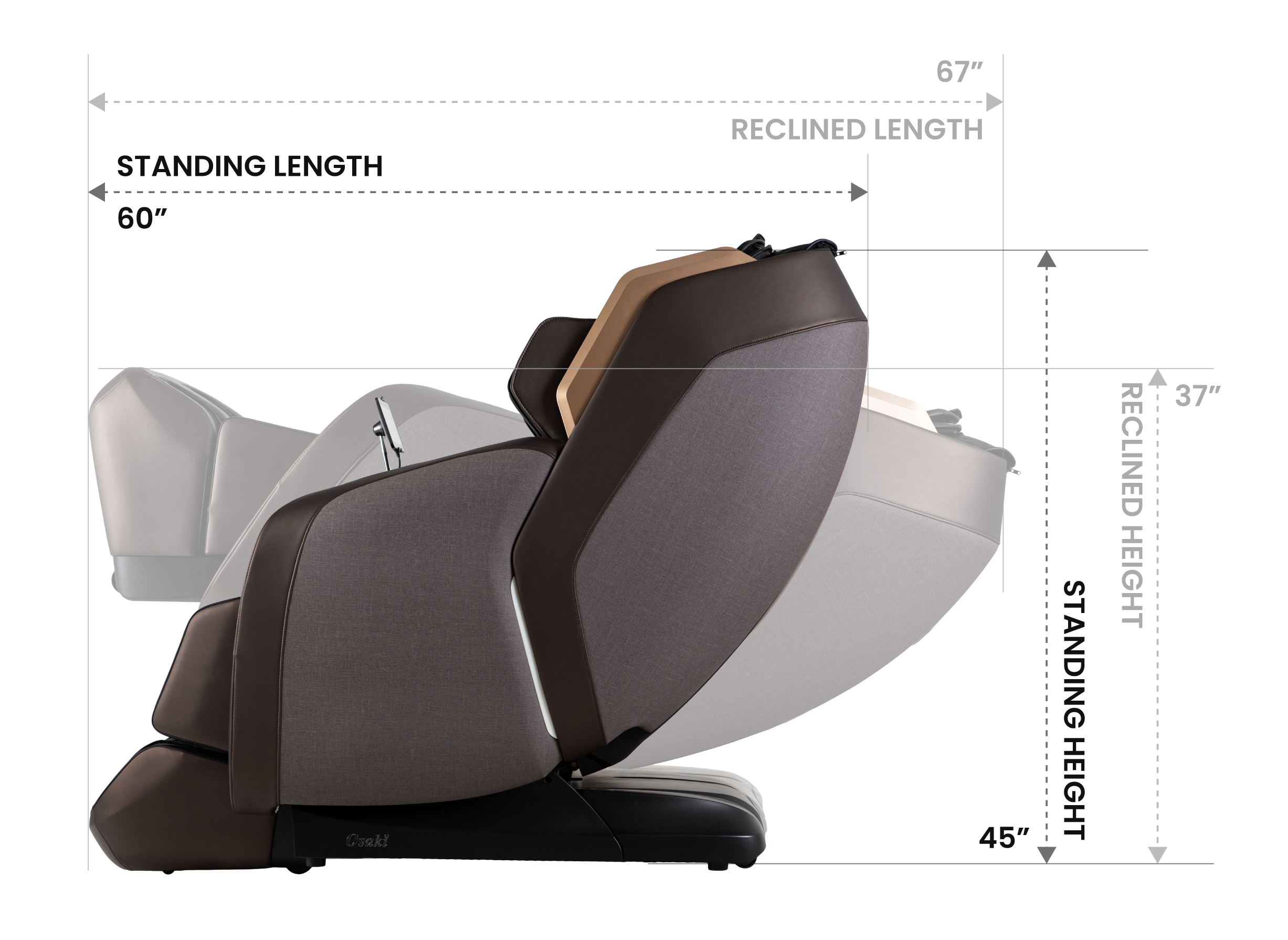 Osaki Duke XL Side Profile Dimensions